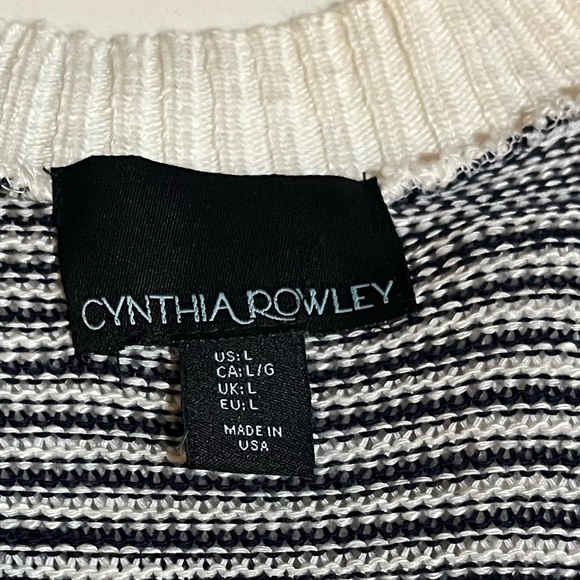 NWT Cynthia Rowley v-neck navy/white sweater 3/4 sleeve dress large - Picture 6 of 11